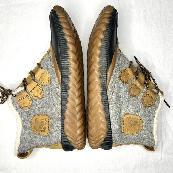 Sorel Out N About Boots Womens 8.5 Gray Tan Waterproof Duck Boot Faux Fur Sherpa - Picture 10 of 16